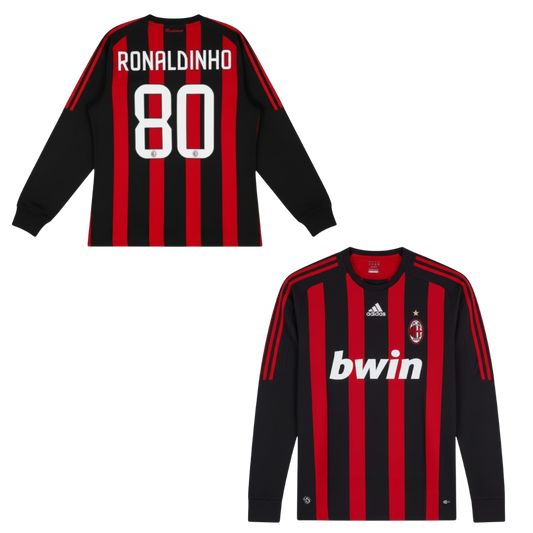 MAGLIA AC MILAN STORICA CASA  MANICA LUNGA2008-2009 + RONALDINHO 80